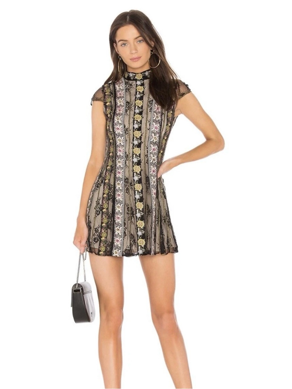 ALICE + OLIVIA Gwyneth Lace Embroidered High-Neck Mini Dress $550 Sz 0